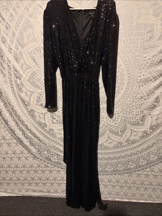 BCBGMaxAzria Pants - BCBGeneration Black Sequin Long Sleeve Wide Leg Jumpsuit - Size xxL